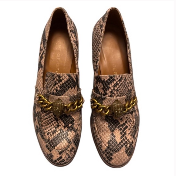 Kurt Geiger Shoes - Kurt Geiger Snake Print Loafers with Gold Chain